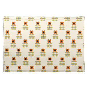 Scandinavian Inspired Orange Floral Pattern Cloth Placemat