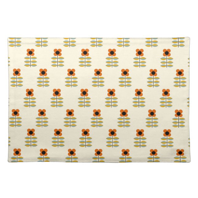 Scandinavian Inspired Orange Floral Pattern Cloth Placemat (Front)