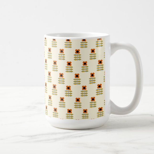 Scandinavian Inspired Orange Floral Pattern Coffee Mug (Right)