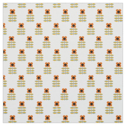 Scandinavian Inspired Orange Floral Pattern Fabric