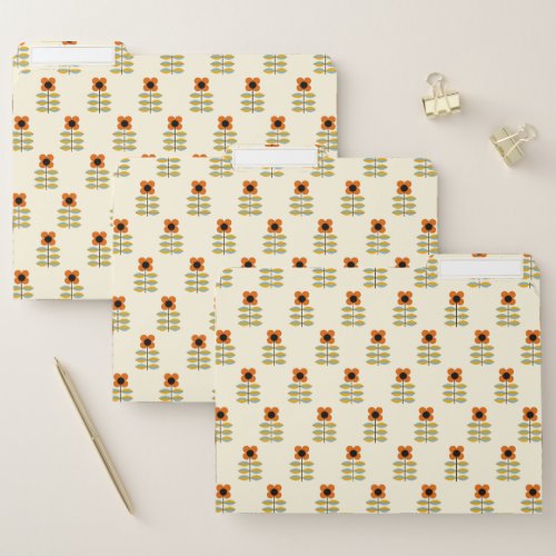 Scandinavian Inspired Orange Floral Pattern File Folder
