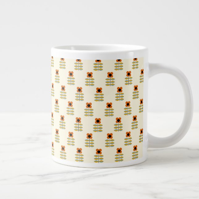 Scandinavian Inspired Orange Floral Pattern Giant Coffee Mug (Right)