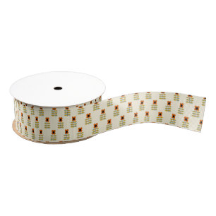 Scandinavian Inspired Orange Floral Pattern Grosgrain Ribbon