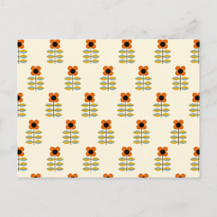 Scandinavian Inspired Orange Floral Pattern Holiday Postcard