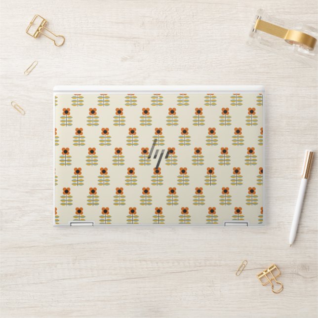Scandinavian Inspired Orange Floral Pattern HP Laptop Skin (Desk)