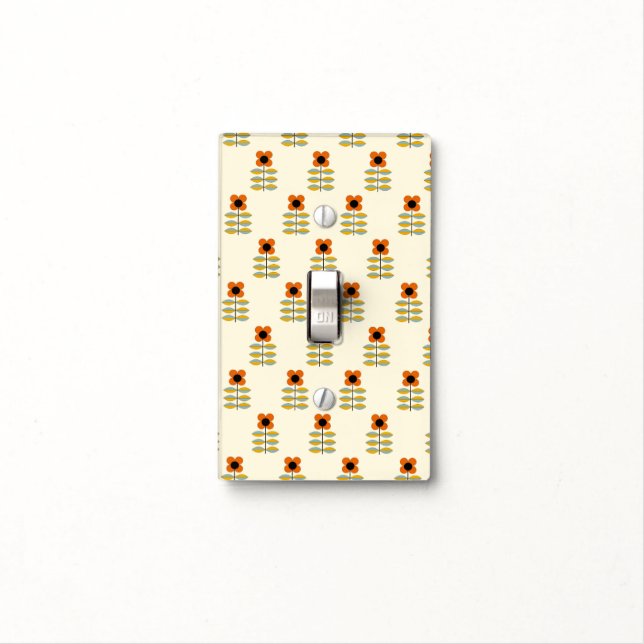 Scandinavian Inspired Orange Floral Pattern Light Switch Cover (In Situ)