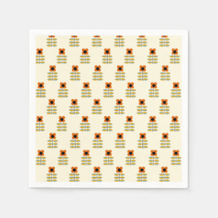 Scandinavian Inspired Orange Floral Pattern Napkins
