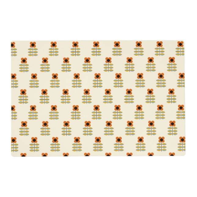 Scandinavian Inspired Orange Floral Pattern Placemat (Front)