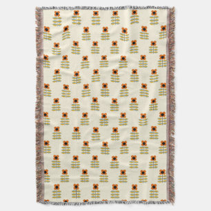 Scandinavian Inspired Orange Floral Pattern Throw Blanket