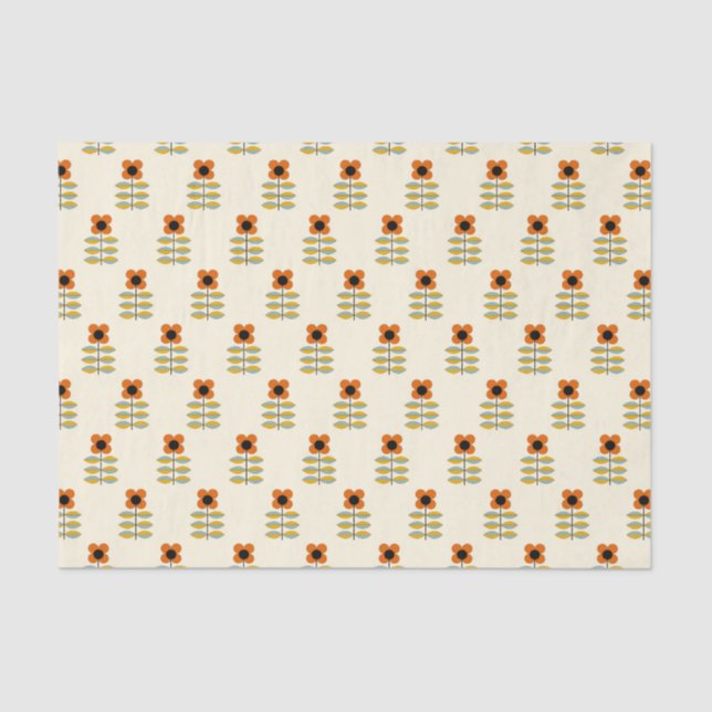 Scandinavian Inspired Orange Floral Pattern Tissue Paper (Front)