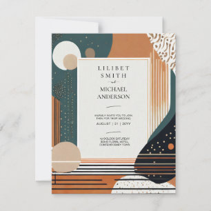 Scandinavian Japandi Wedding Abstract Green Brown Invitation