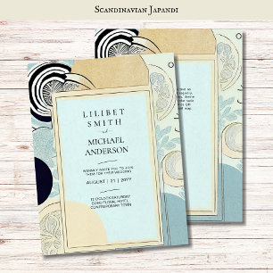 Scandinavian Japandi Wedding Theme Aqua Blues Invitation
