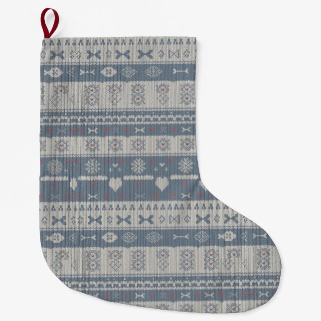 Scandinavian Knit Pet Stocking with Snowflakes (Front)