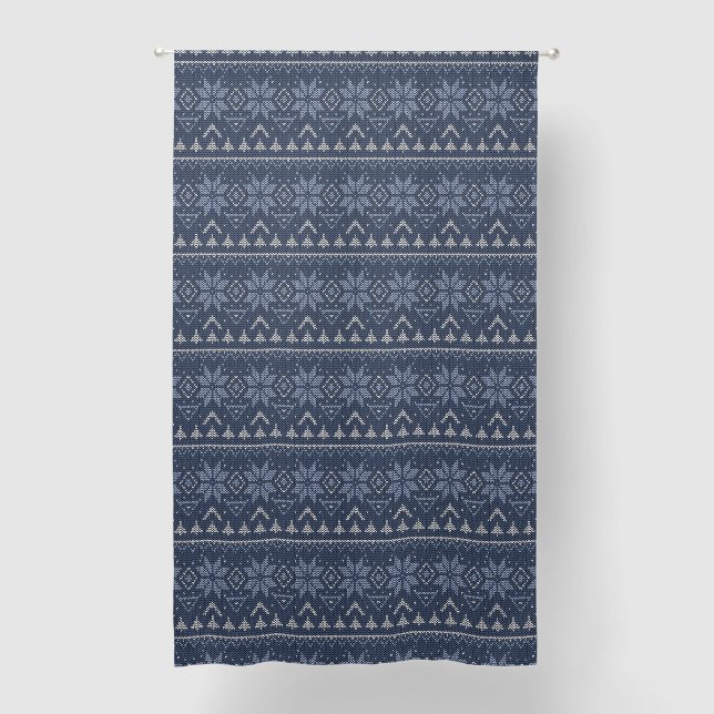 Scandinavian knitted white and blue ornament blackout curtains (Front)