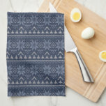 Scandinavian knitted white and blue ornament kitchen towel
