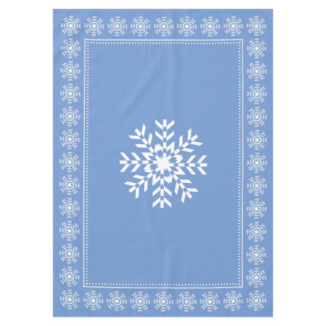 Scandinavian Light Blue and White Snowflake Tablecloth (Front)