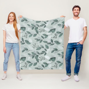 Scandinavian Light Green Leaf Sage Floral Pattern Fleece Blanket