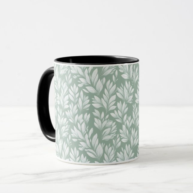 Scandinavian Light Green Leaf Sage Floral Pattern Mug (Front Left)