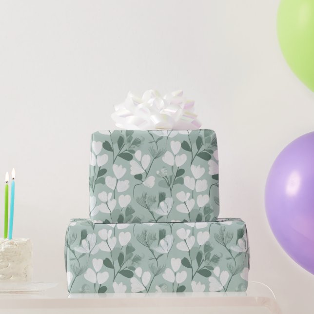 Scandinavian Light Green Leaf Sage Floral Pattern Wrapping Paper (Party Gifts)