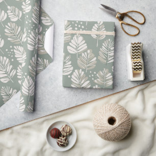 Scandinavian Light Green Leaf Sage Floral Pattern Wrapping Paper