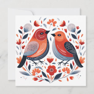 Scandinavian Love birds Valentines  Holiday Card
