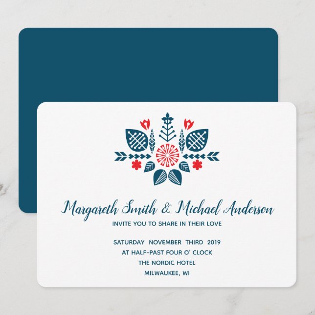 Scandinavian  Love in red and blue | Wedding Invitation (Front/Back)