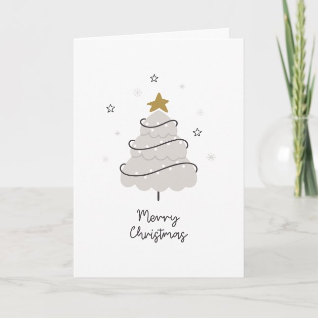 Scandinavian Merry Christmas Folded Holiday Card (Front)