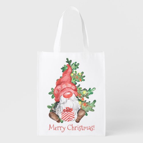 Scandinavian Merry Christmas Gnome Fun  Grocery Bag
