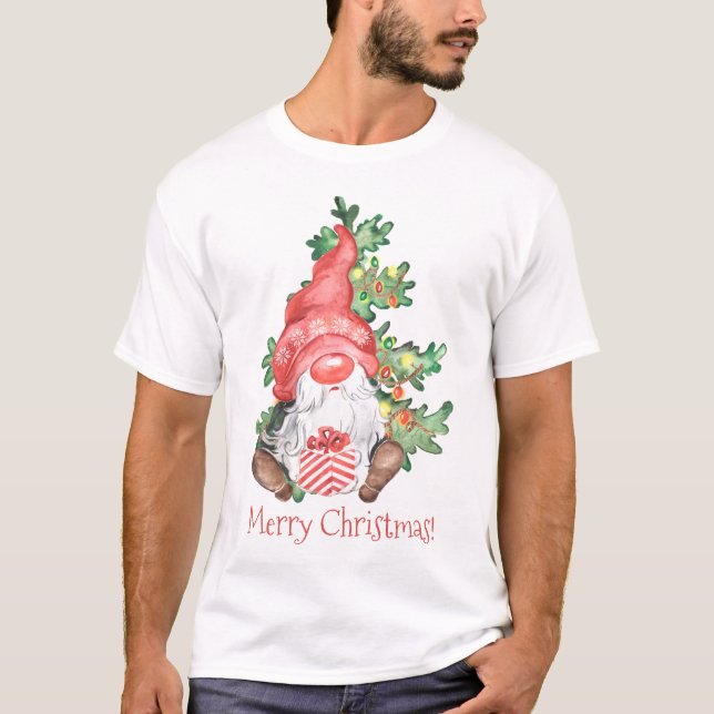 Scandinavian Merry Christmas Gnome Fun T-Shirt (Front)
