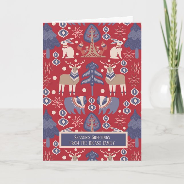 Scandinavian Merry Christmas Woodland Deer Card (Front)