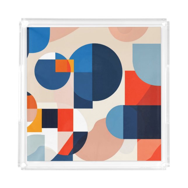 Scandinavian Mid Century Geometric Abstract Art Acrylic Tray (Front)