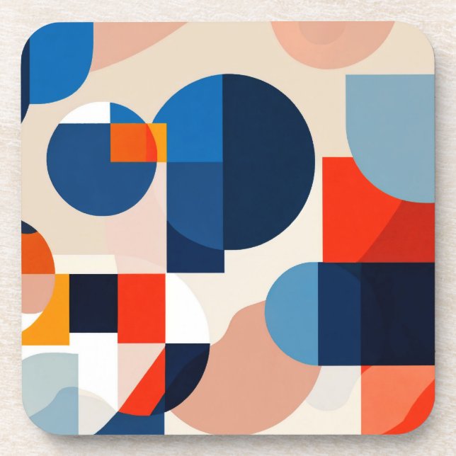 Scandinavian Mid Century Geometric Abstract Art Beverage Coaster (Front)