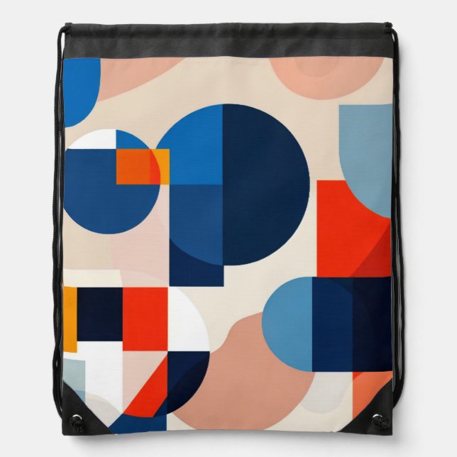 Scandinavian Mid Century Geometric Abstract Art Drawstring Bag (Front)
