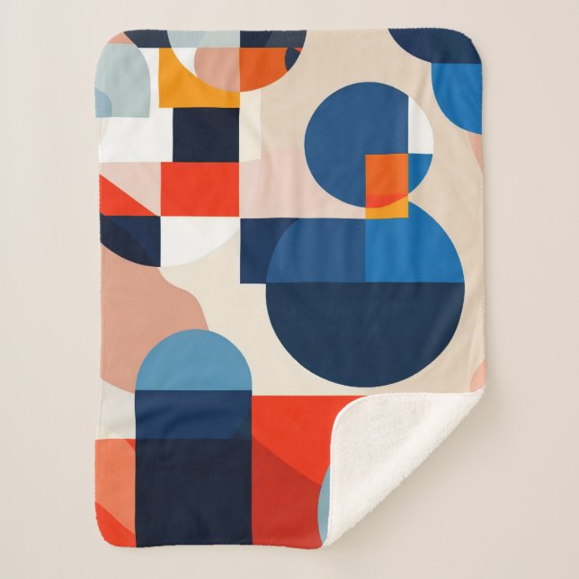 Scandinavian Mid Century Geometric Abstract Art Sherpa Blanket (Front)