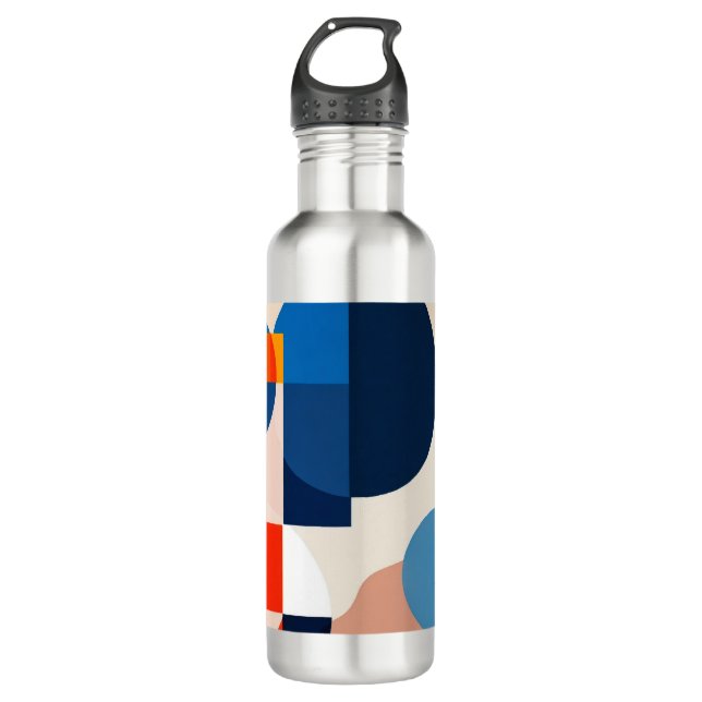 Scandinavian Mid Century Geometric Abstract Art Stainless Steel Water Bottle (Front)