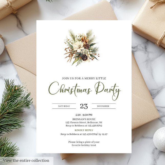 Scandinavian Minimal Moss Green Beige Christmas  Invitation (Scandinavian Minimal Moss Green Beige Christmas Party)