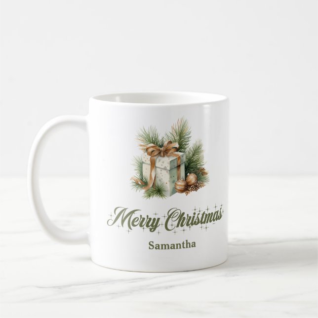 Scandinavian Minimalist Christmas Mug Custom Name (Left)