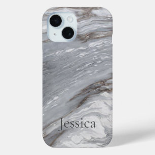 Scandinavian modern chic grey marble monogram iPhone 15 case