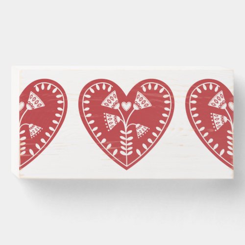 Scandinavian Modern Red Heart Wooden Box Sign