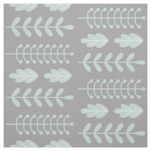 Scandinavian Modern Sage Green Leaves on Grey Fabric