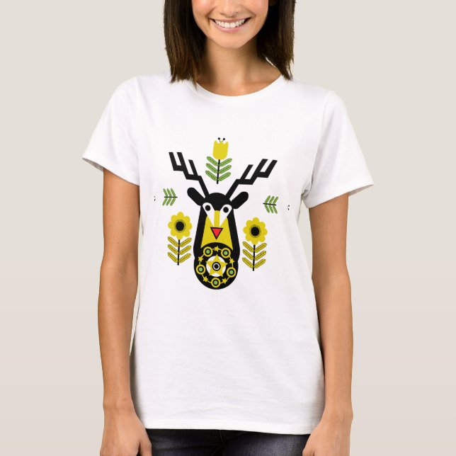 Scandinavian Nature Deer Head Art T-Shirt (Front)