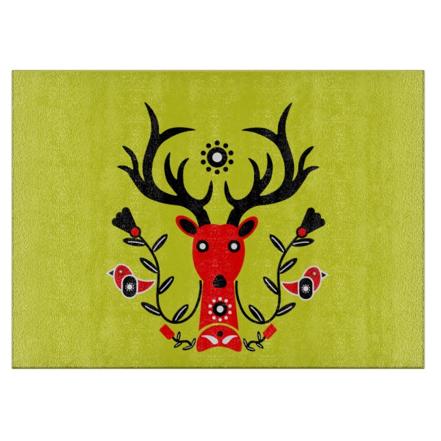 Scandinavian Nature Deer Head Art T-Shirt Throw Pi Cutting Board (Front)
