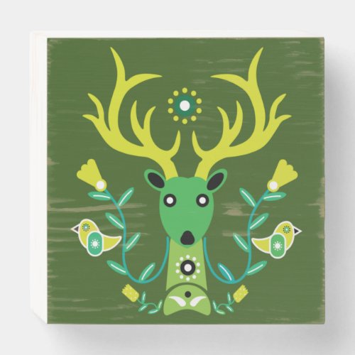 Scandinavian Nature Deer Head Art T_Shirt Throw Pi Wooden Box Sign