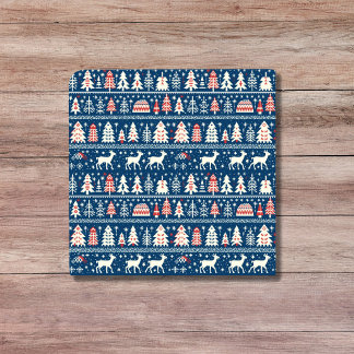 Scandinavian Navy Blue Christmas Reindeer Nordic Ceramic Tile