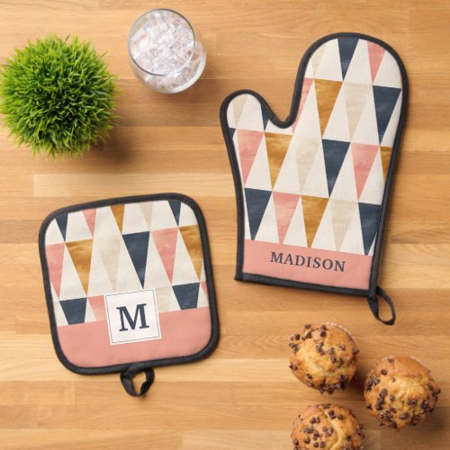 Scandinavian Navy Flag Pattern Oven Mitt  Pot Holder Set