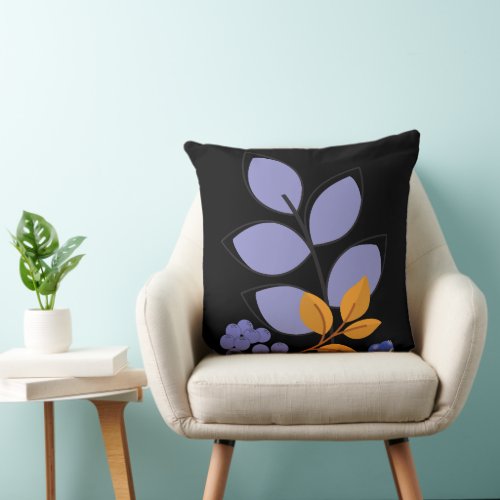 Scandinavian Nordic Blueberries and autumn leaves Throw Pillow