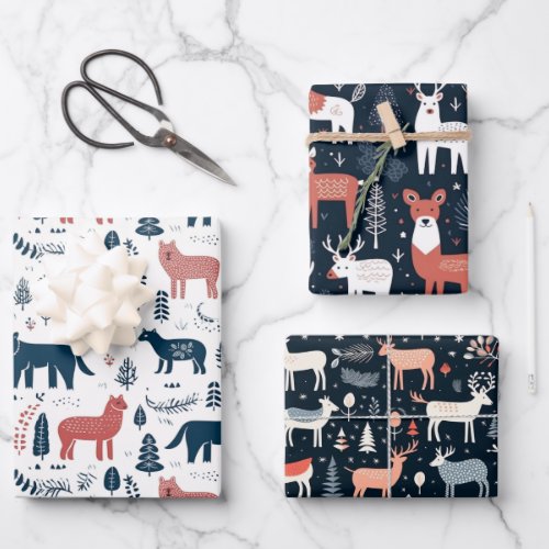 Scandinavian Nordic Christmas animals  Wrapping Paper Sheets