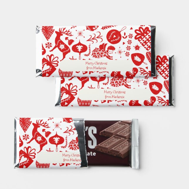 Scandinavian Nordic Christmas Pattern Personalized Hershey Bar Favors (Front)