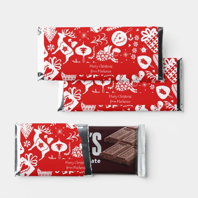 Scandinavian Nordic Christmas Pattern Personalized Hershey Bar Favors (Front)
