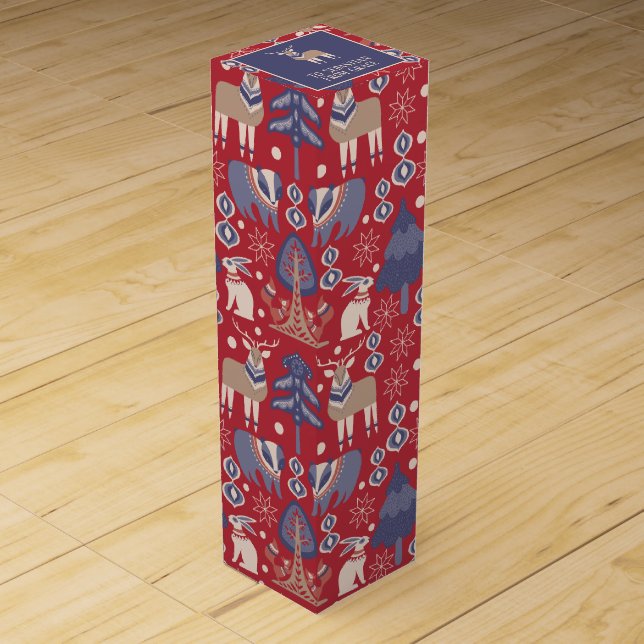 Scandinavian Nordic Christmas Personalized Wine Box (Front)
